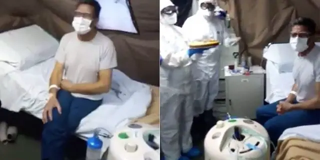 Italiyada shifokorlar koronavirusga chalingan bemorni tug‘ilgan kuni bilan ta’sirli tarzda tabrikladi (video)