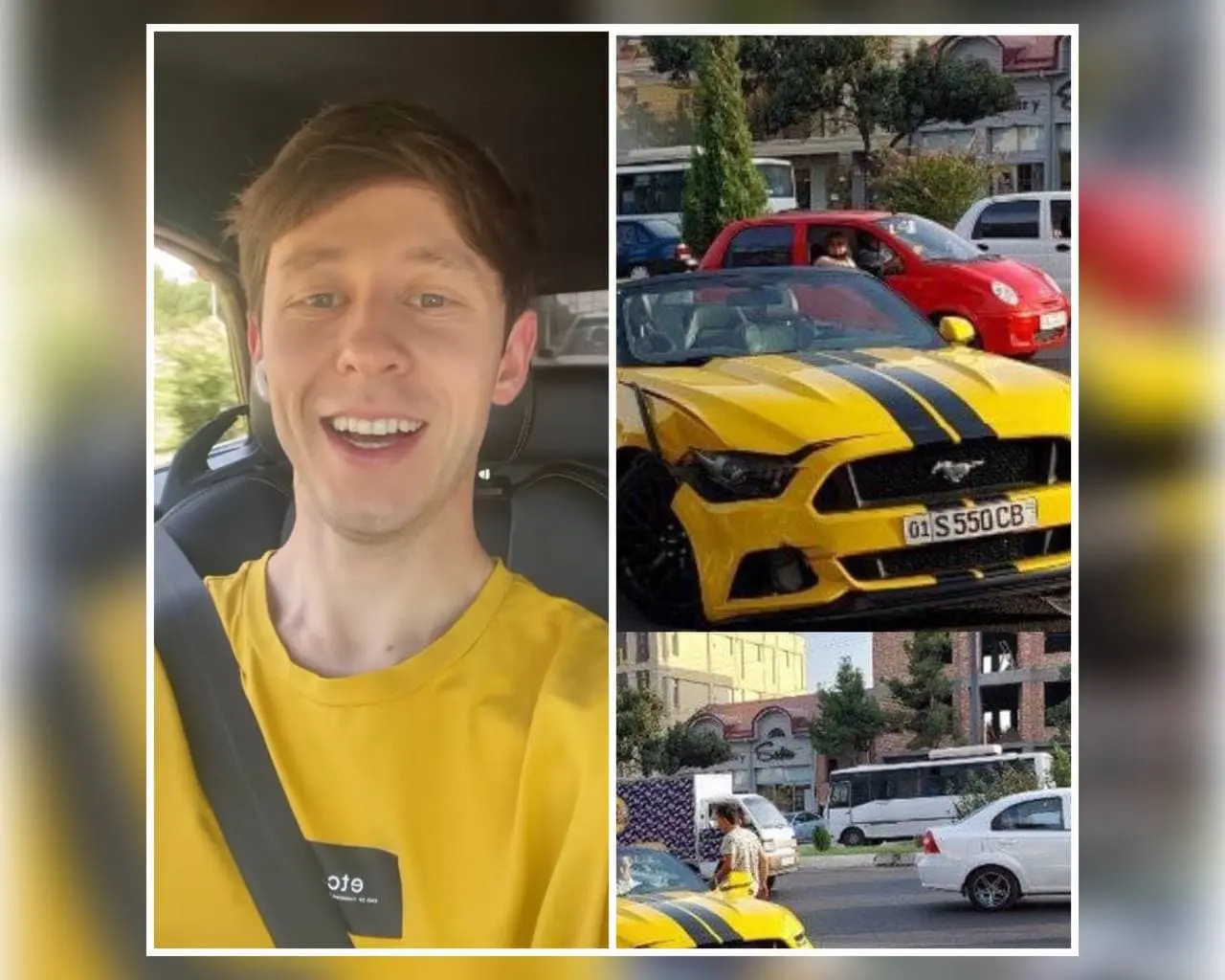 Jahongir Xo‘jayev sotib olganiga bir kun bo‘lgan Ford Mustang avtomobilida avariyaga uchradi (foto va video)