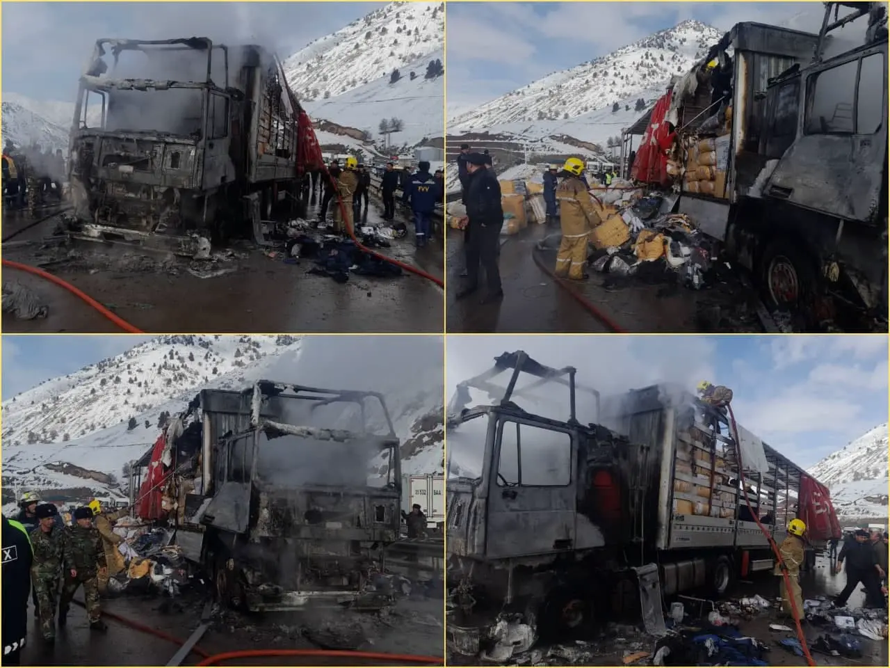 Qamchiq dovonida yuk avtomobili yonib ketdi (video)