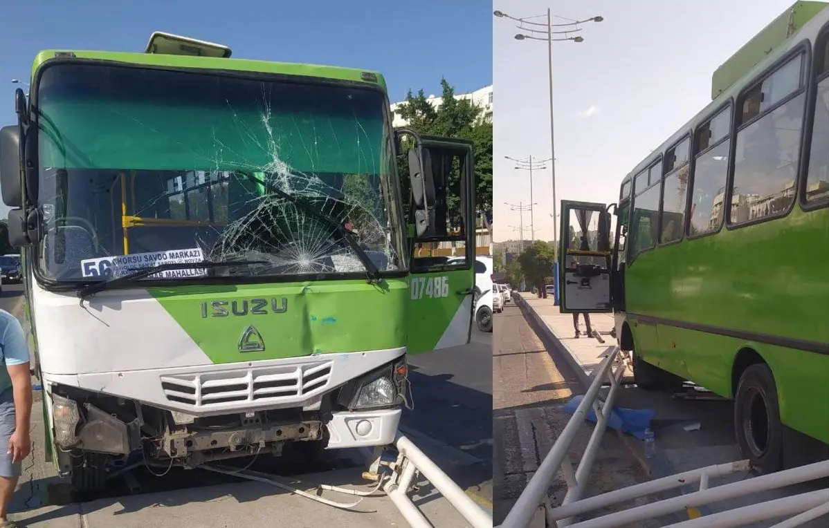Toshkentda Isuzu avtobusi simyog‘ochga borib urildi