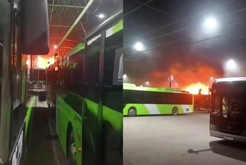 Toshkentdagi avtoparkda avtobus butunlay yonib ketdi