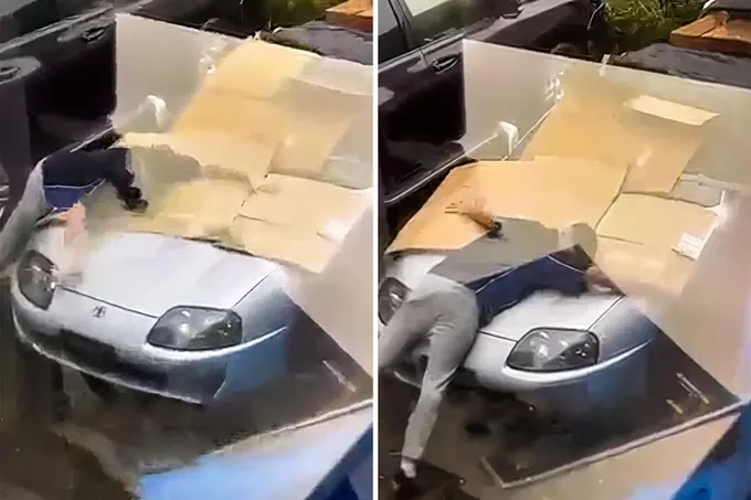 Видео: Toyota Supra’сини танаси билан дўлдан ҳимоя қилаётган ҳайдовчи