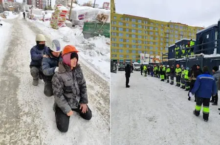 Rossiyada muhojirlar reyd vaqtida o‘tirgan holda yurishga majburlandi (video)