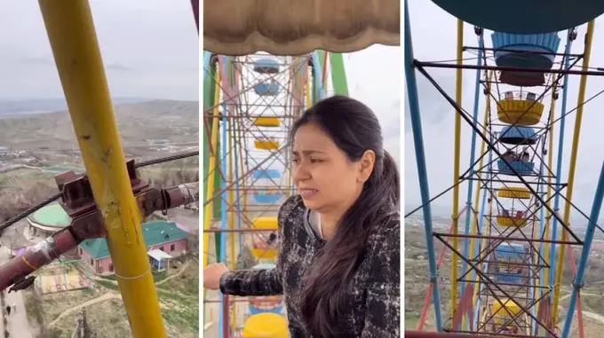 Tarmoqlarda charxpalakka chiqib, undan tushib ketishdan qo‘rqayotgan qiz videosi tarqaldi (video)