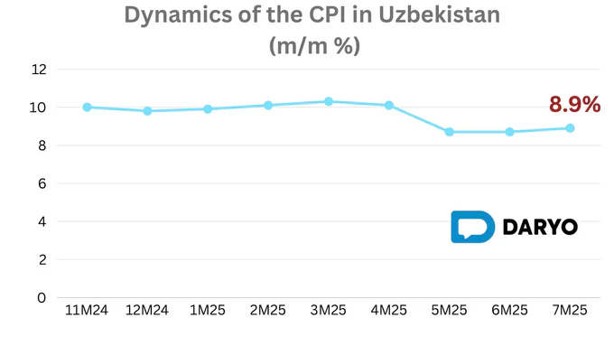 Annual inflation in Uzbekistan rises to 8.9% in July 