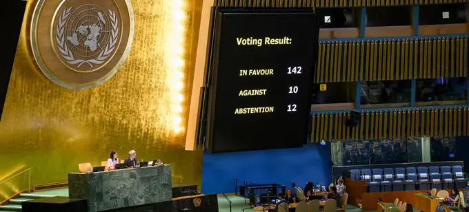 BMT Isroil va Falastin uchun ikki davlat tuzish qarorini qo‘llab-quvvatlovchi rezolyutsiyani qabul qildi