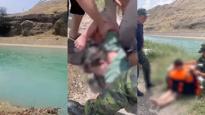 Toshkent viloyatida Bo‘zsuv kanaliga tushib ketgan erkak qutqarib olindi (video)