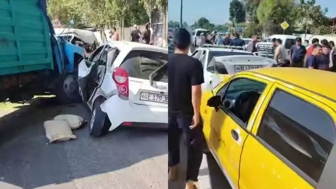 Andijonda yuk mashinasi svetoforda to‘xtab turgan 5 ta avtomobilni urib yubordi